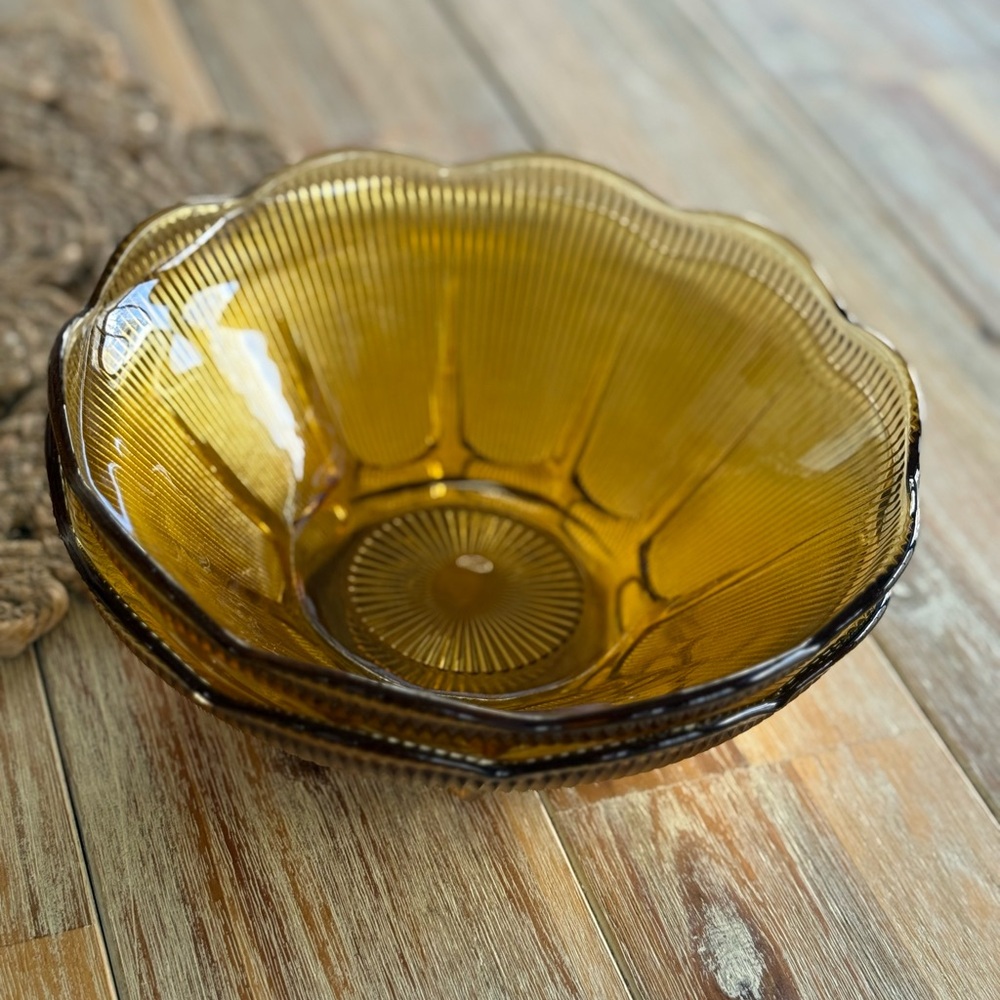 Vintage Anchor Hocking Radiance Honey Gold Glass Bowls Set of Two